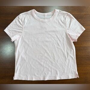 Lululemon Pink Classic Fit Cotton Blend Tee with NYC Skyline, Size 4